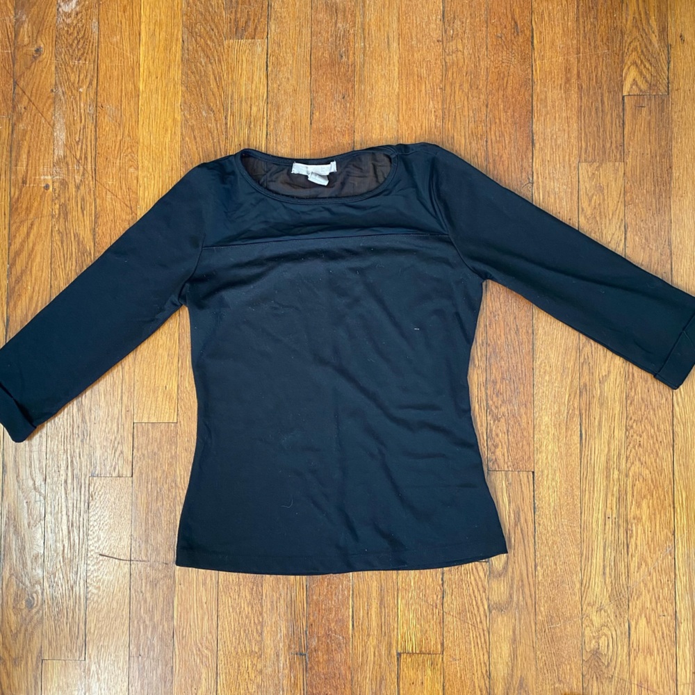 Love 21 Women’s Black Top 3/4 Sleeves Mesh Tulle Insert Sz Small